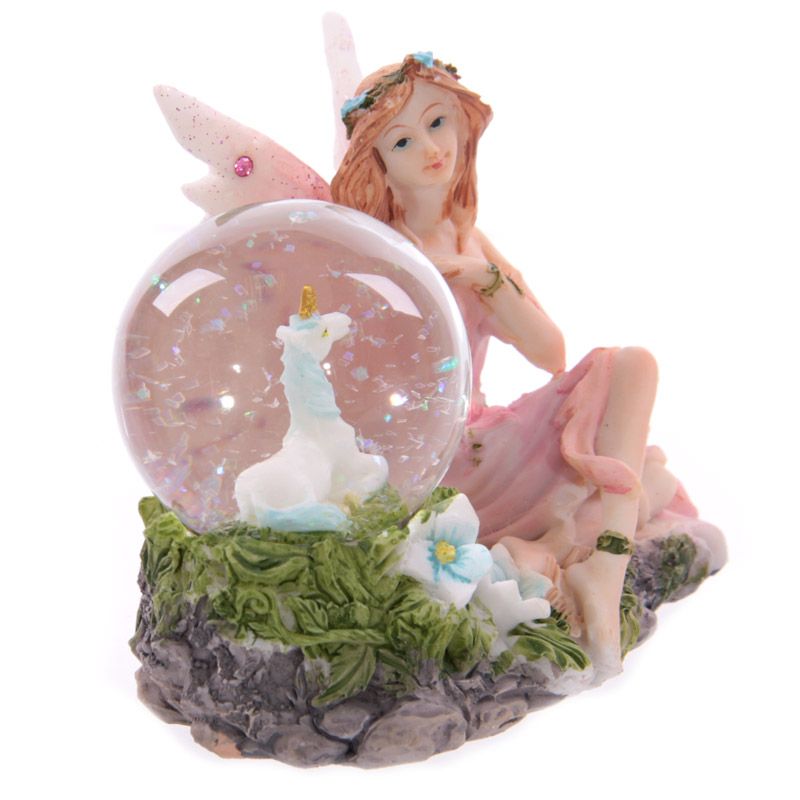 Flower Fairy Sitting Snow Globe - Pink