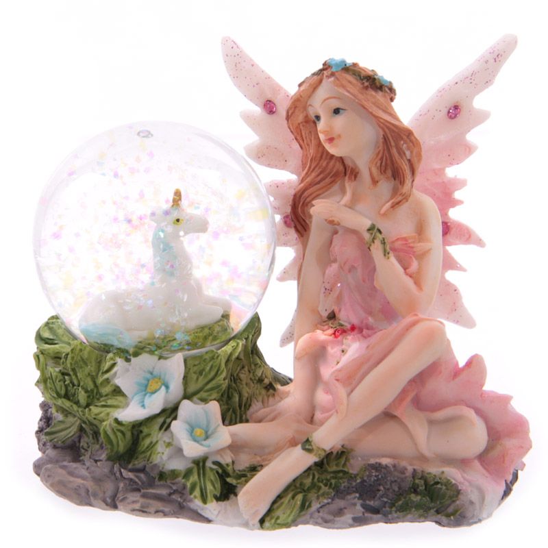 Flower Fairy Sitting Snow Globe - Pink