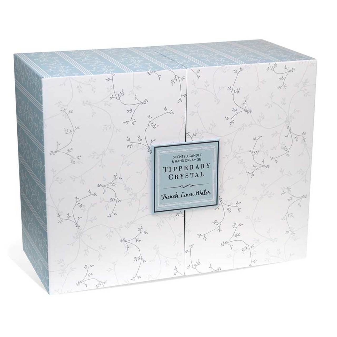 Tipperary Crystal French Linen Candle & Hand Cream Set