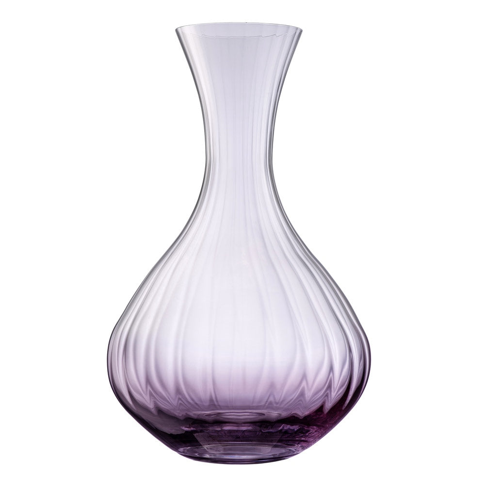 Galway Crystal Erne Carafe Amethyst This beautifully crafted Galway Crystal carafe with an amethyst coloured base is an elegant must have barware piece. The long tapered neck makes the carafe easy to hold and pour and the Erne design has light lines along the body of the carafe adding a stylish finish.