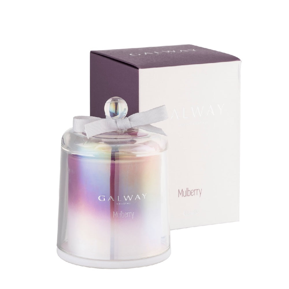 Galway Crystal Mulberry Scented Bell Jar Candle Transport yourself to a special place with the perfect fragrance for your home. Our Mulberry scent will transform any room and certainly set the right mood. Bright citrus notes of bergamot and lemon peel are blended with mulberry and fig leaf.