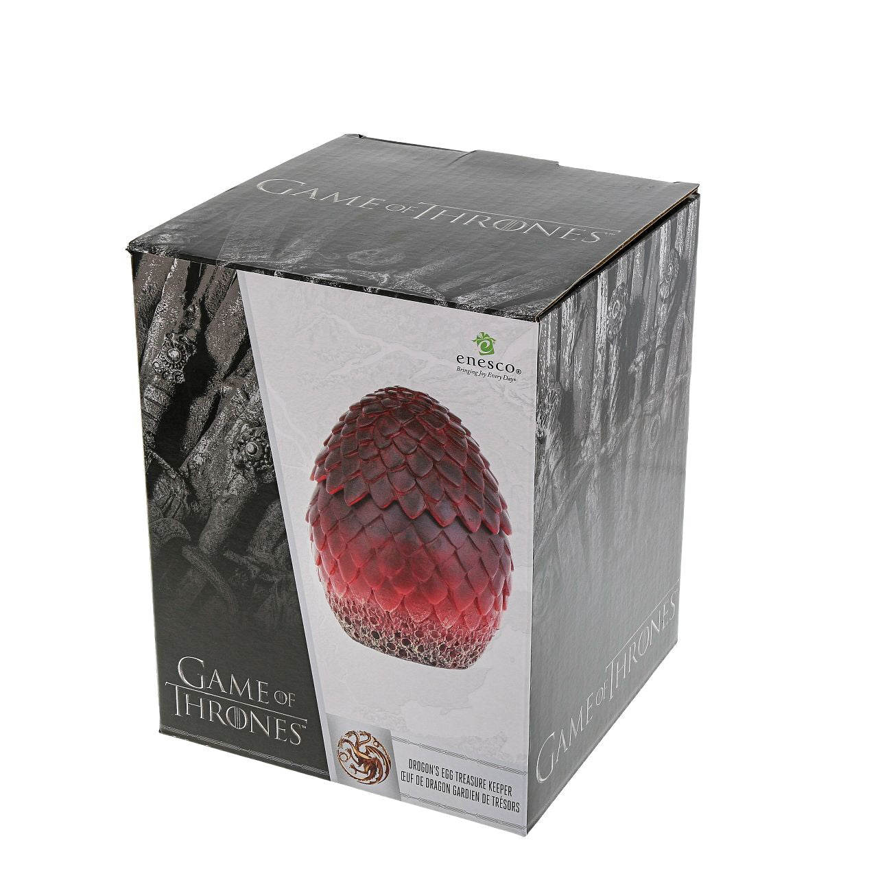 Department 56 Game of Thrones Dragon Egg Trinket Box Drogon is the last known Dragon in existence and the personal mount of Daenerys. Known for his black and red scale he strikes a terrifying and imposing presence. But you can forget that he came from something so small as this egg.