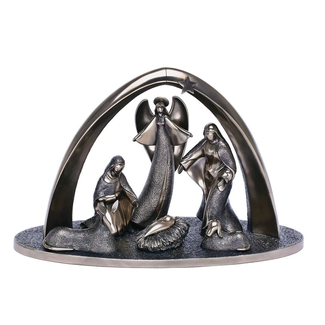 Genesis Nativity Scene A hand crafted bronze nativity scene including angel that brings to life the story of Christmas.