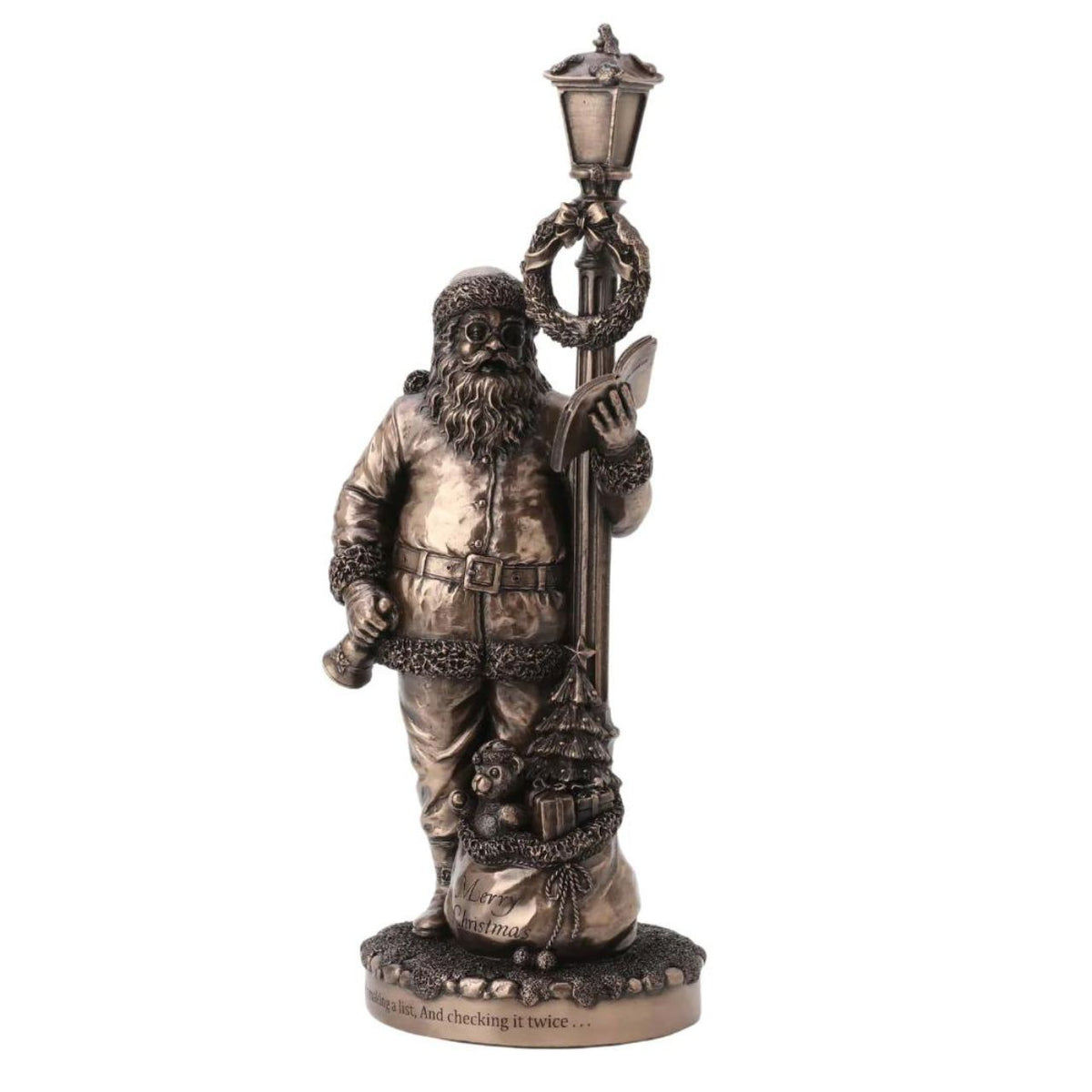 Genesis Ireland Santa's Check List A stunning ornament that is sure to bring festive cheer to your home, beautiful bronze coloured Christmas decoration, by Genesis Ireland. Depicting Santa Claus checking his list before setting of on Christmas Eve. Have you been Naughty or Nice? Let the magic of Christmas fill your home with this gorgeous sculpture for many years to come.