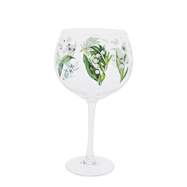 Ginology Lily of the Valley Copa Gin Glass Lily of the Valley represents youth and purity, but mainly happiness making our Lily of the Valley Copa Gin glass a great gift for a loved one, a pick me up gift, birthday or Christmas gift.