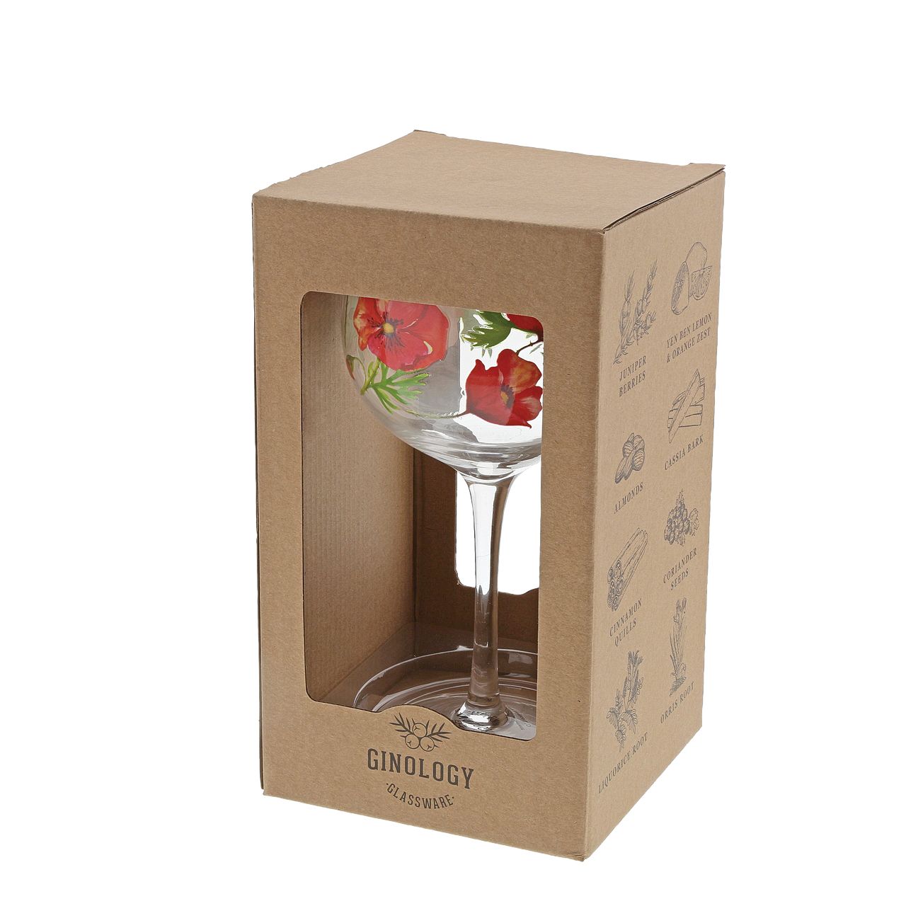 Ginology Poppies Copa Gin Glass The elegant red flower. Hugely recognised as an emblem of remembrance and hope. With strong colouration of beautiful tones of red, the design of this piece is both stylish and sensitive to the sentiment it carries. Stuck for a unique gift idea for someone.
