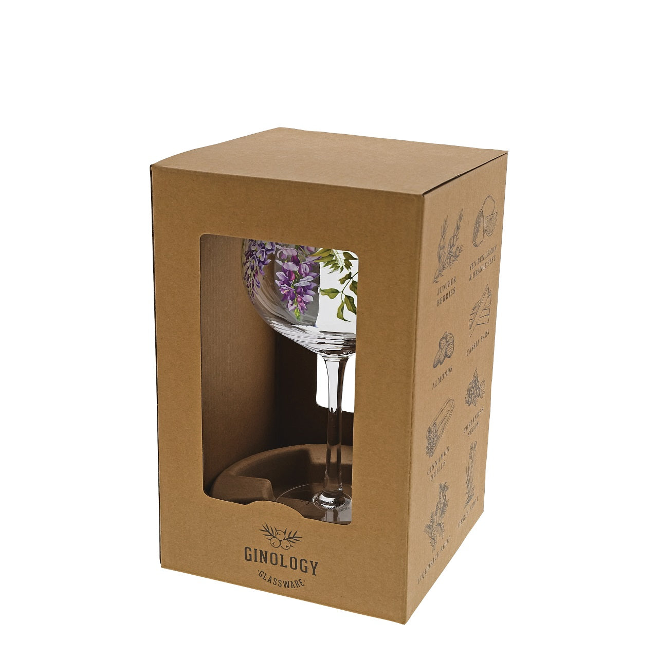 Ginology Wisteria Copa Gin Glass In Japanese theatre Wisteria represents love, support and sensitivity, the complete gift for a loved one, someone needing a pick me up or to show you're there. Complete the gift with the recipients favourite drink to finish the ultimate gift.