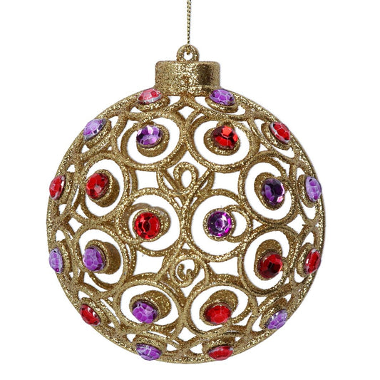 Gisela Graham Gold Filigree with Multicoloured Jewels Acrylic Bauble