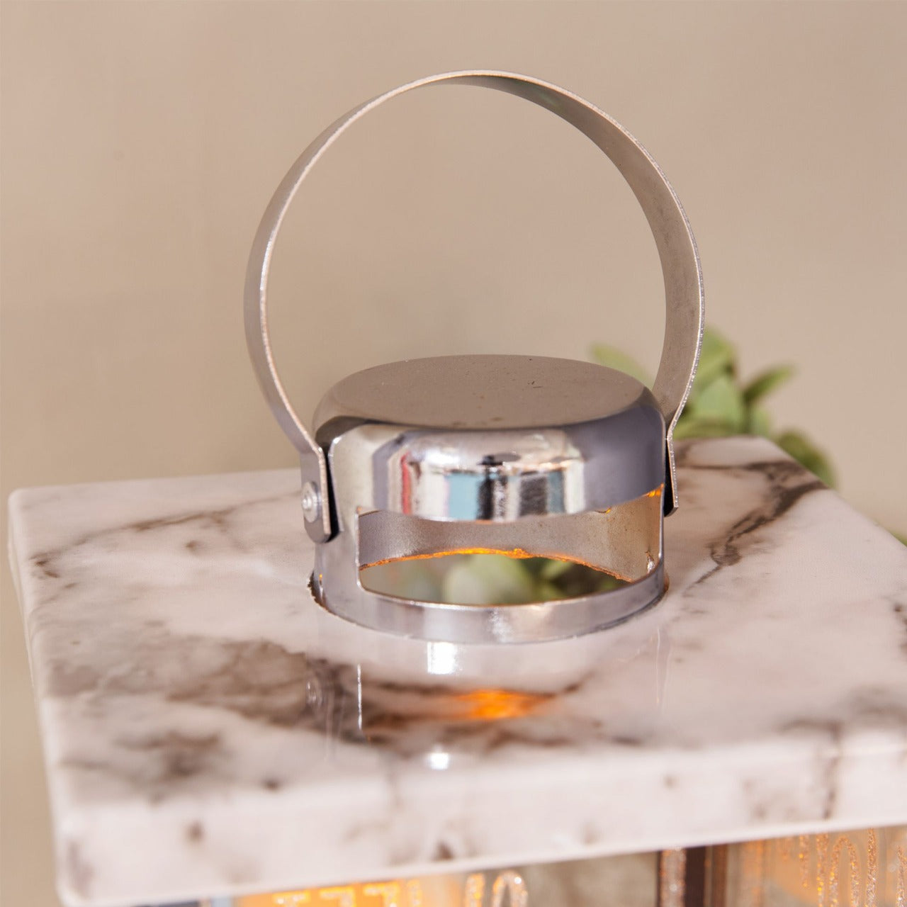 Hestia Glass Marble LED Candle Lantern A stylish LED candle lantern with marble effect detailing. From the Retreat collection from HESTIA® - Create a haven of soothing minimalism at home.