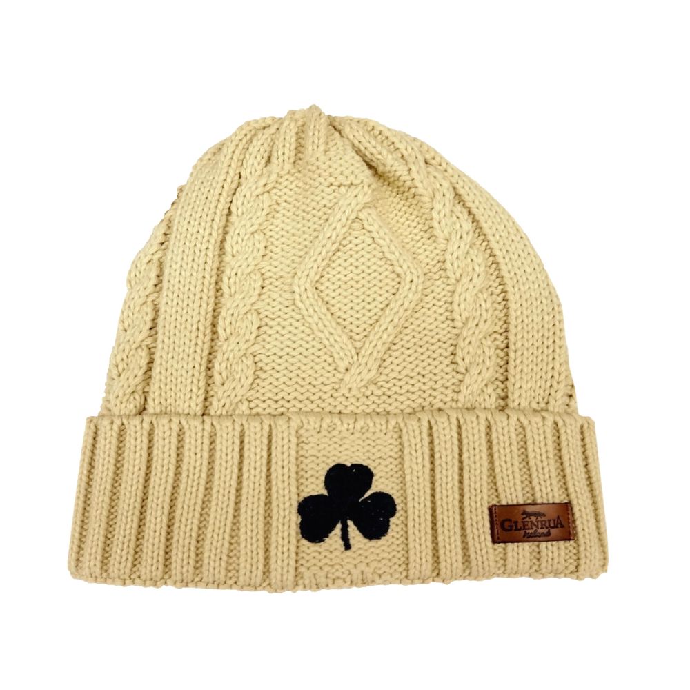 Cara Craft Glenrua Aran Knit Beanie Cream - Dingle - Woollen Hats - Machine Washable - Soft Touch - Premium Feel - Designed in Ireland