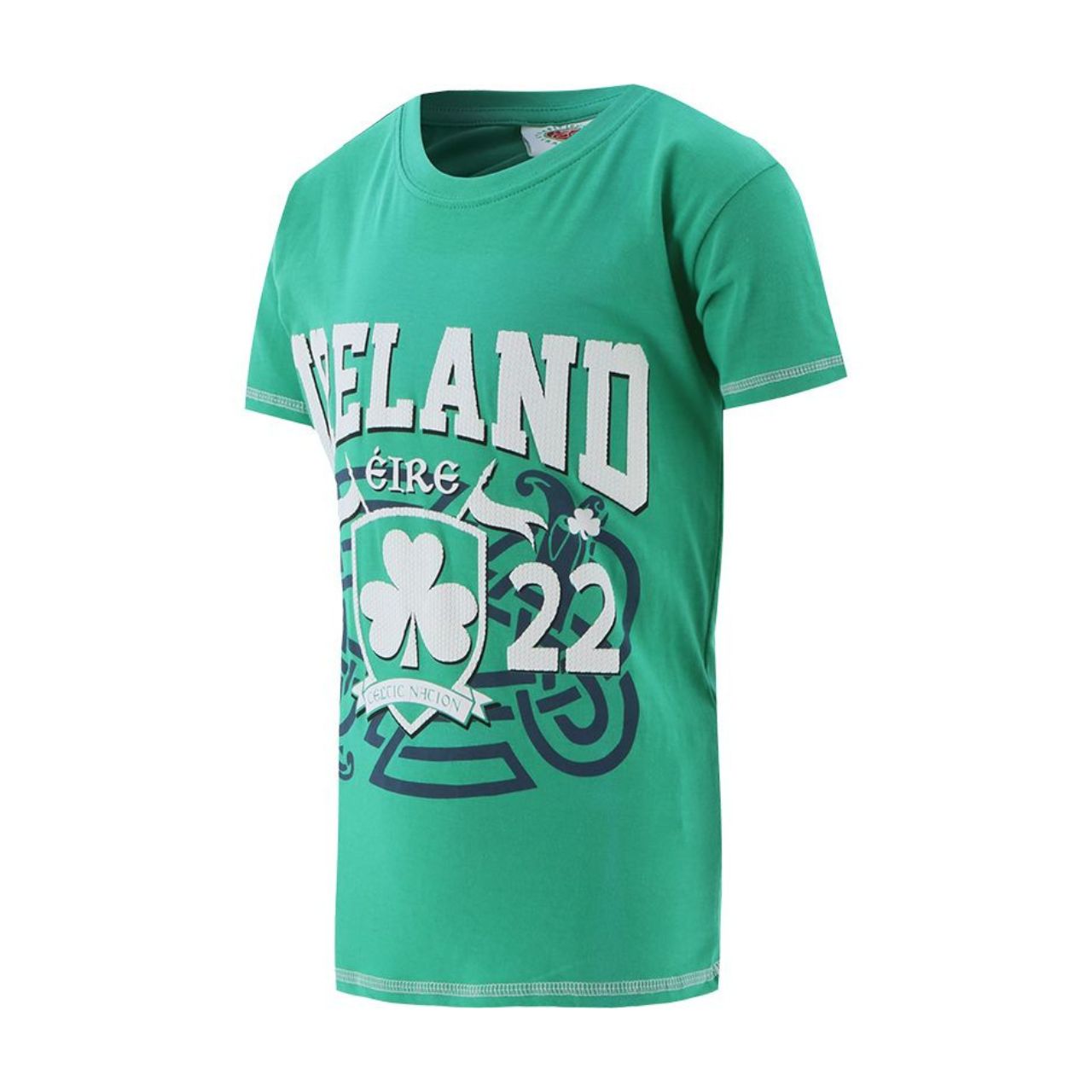 Green Ireland Celtic T-Shirts Kids Trad Craft This children's t-shirt features a crew neckline and showcases an intricate, Celtic knot print, hailing from Ireland.