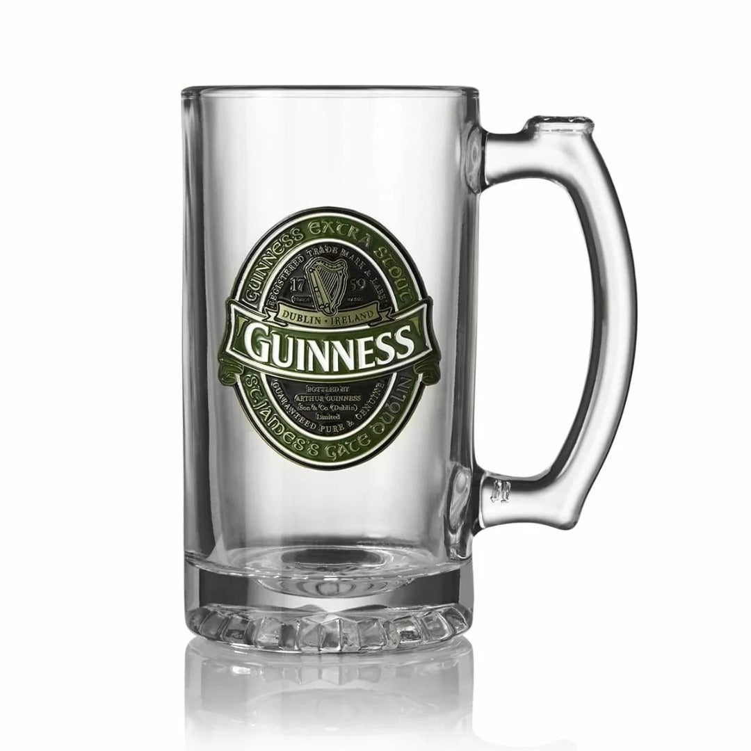 Guinness Glass Tankard with Green Label   Large Guinness glass tankard with the green Guinness label Ireland  Guinness Official Merchandise