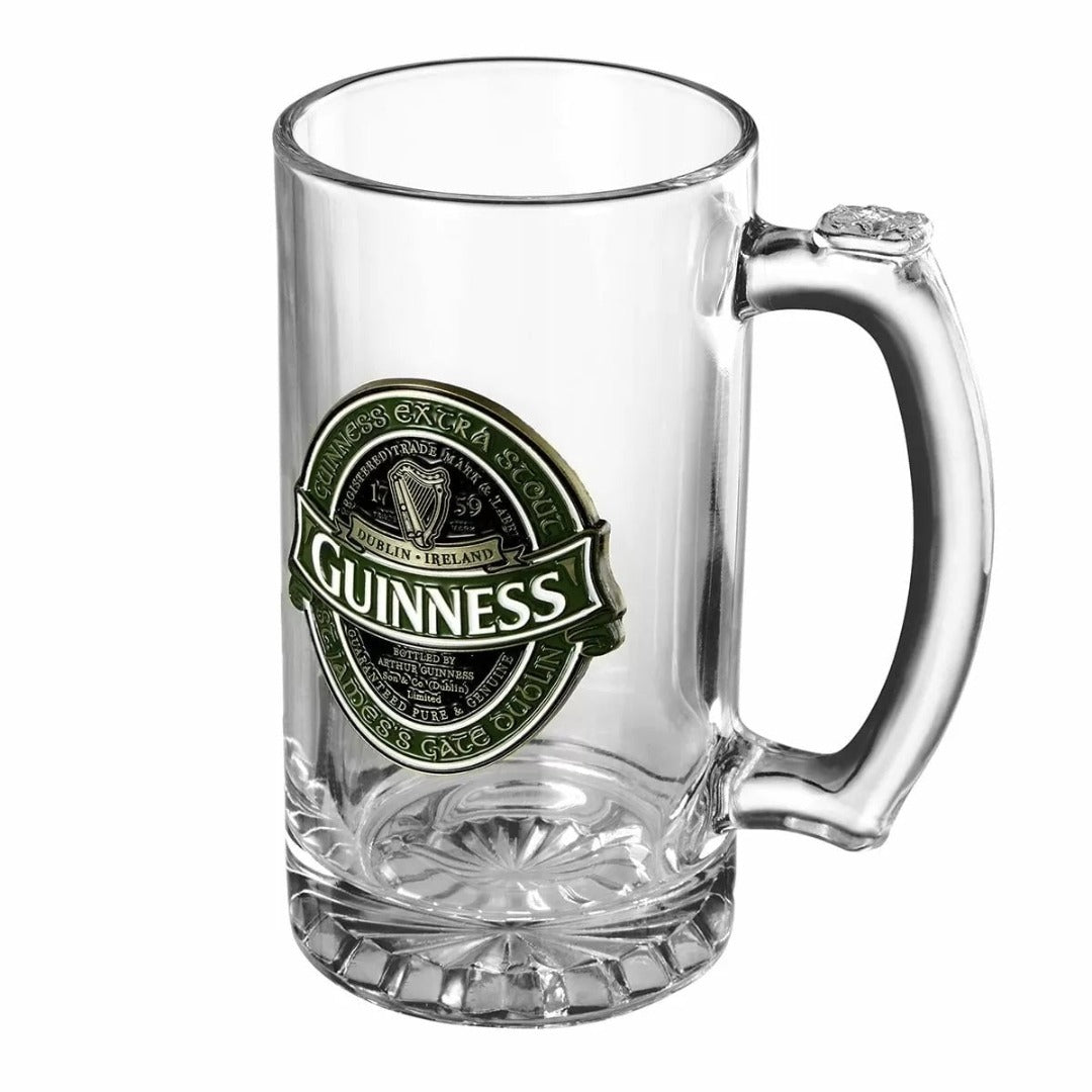 Guinness Glass Tankard with Green Label   Large Guinness glass tankard with the green Guinness label Ireland  Guinness Official Merchandise