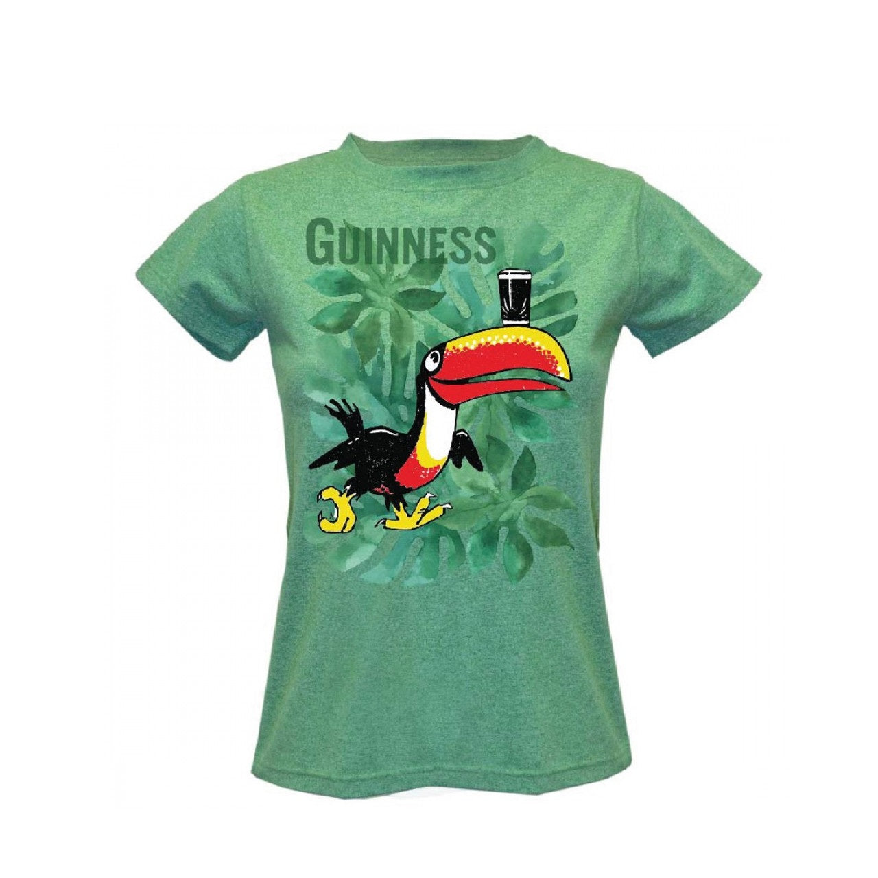 Guinness Green Toucan Ladies T-Shirt T-shirt with printed graphic features the time-honoured Guinness toucan mascot, crew neck classic fit for comfort and style - Official Guinness merchandise - Ladies fit t-shirt - Green - Machine Washable