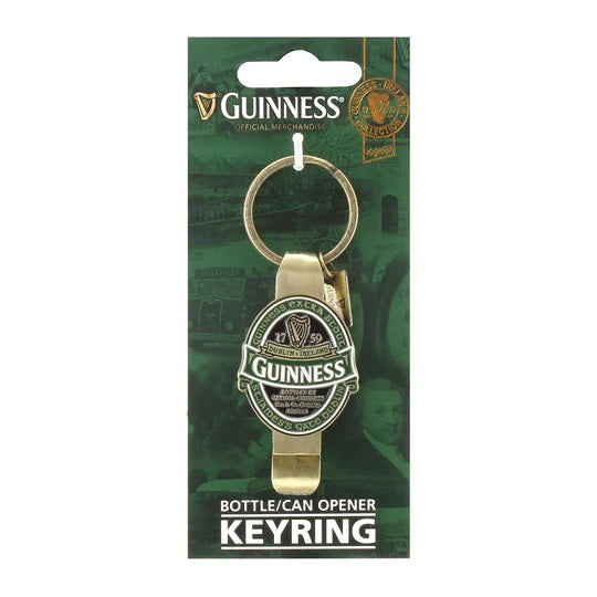 Guinness Green Label Bottle Opener Keyring  Bottle and can opener keychain combination. Part of the Guinness green collection.