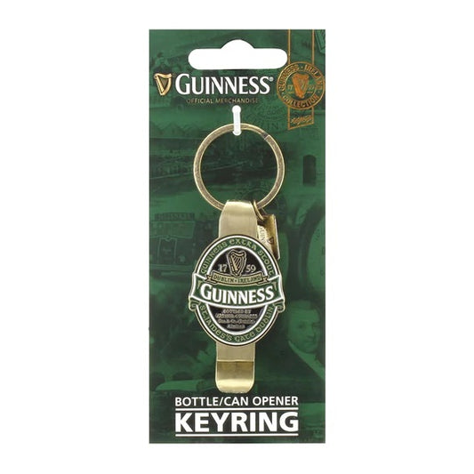Guinness Green Label Bottle Opener Keyring  Bottle and can opener keychain combination. Part of the Guinness green collection.