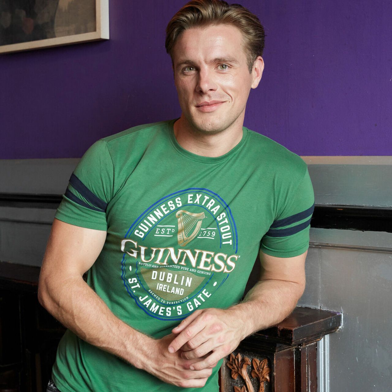 Sage & Navy Guinness Label T-Shirt - Official Guinness Merchandise