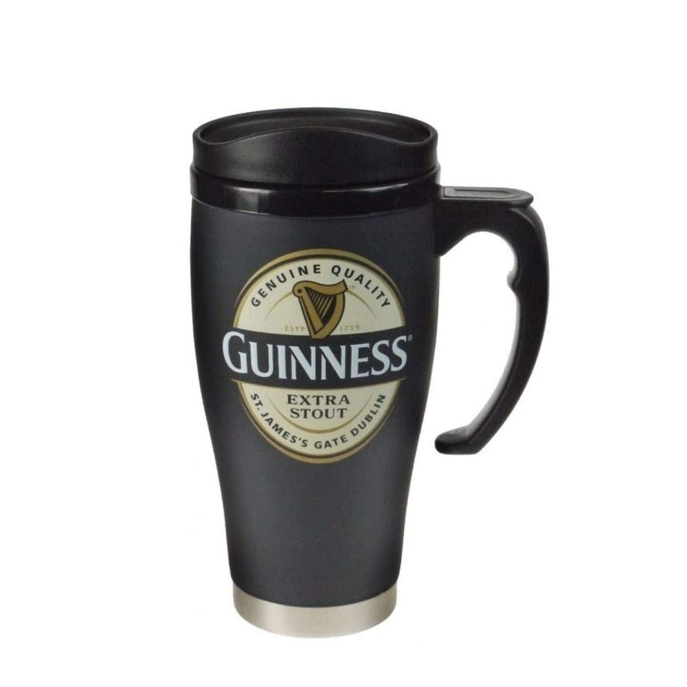 Guinness Label Travel Mug - Large  Guinness travel mug with stainless steel interior where your liquid will stay hot or icy cold for hours.