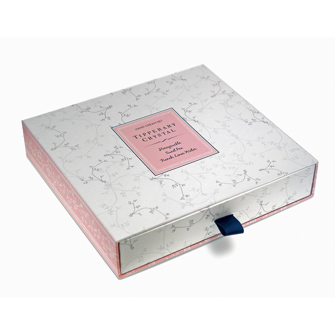 Tipperary Crystal Hand Cream Trio: Honeysuckle, Sweet Pea & French Linen.  Indulge your hands with these fresh floral fragrances of Honeysuckle, Sweet Pea & French Linen. These relaxing floral fragrance fusion will leave your hands feeling moisturised and soft.