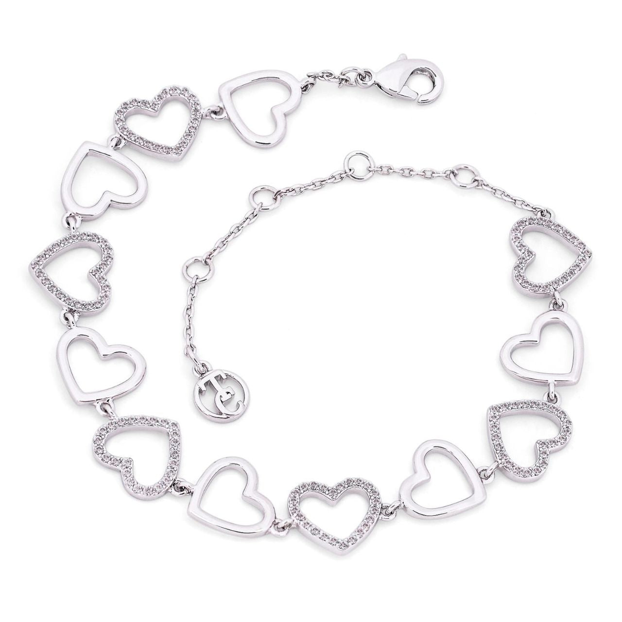 Tipperary Crystal Open Hearts Bracelet - Silver A collection that is truely the ultimate expression of love, a wearable statement of the strength and fragility of the heart, a small shimmering reminder of love to cherish... forever!
