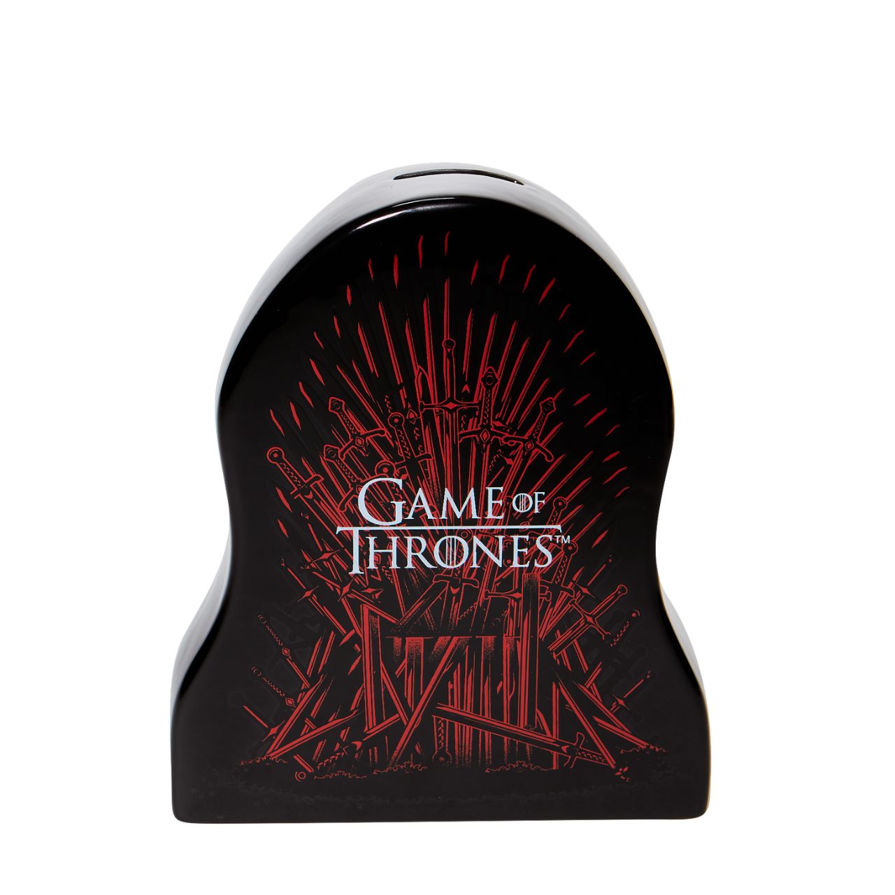 Department 56 Game of Thrones Iron Throne Ceramic Money Bank The Iron Bank will have its due… The Iron Bank may be the safest place for your money in Game of Thrones, but this ceramic bank is the next best thing for us. Featuring the iconic Iron Throne in black and red, with a glazed finish and minimalist shape, this is the perfect gift for anyone who is a Game of Thrones fan.