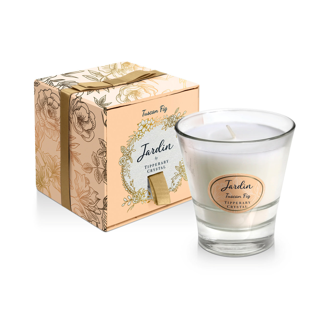The new Jardin Candle Collection from Tipperary Crystal. Our luxurious range of fragranced candles are hand poured and hand finished using a natural blend of wax and a lead-free cotton braided wick to ensure a clean, toxin-free burn in your home. Each fragrance is made using the essence of essential oils and has a maximum of 40-45 hours burn time.