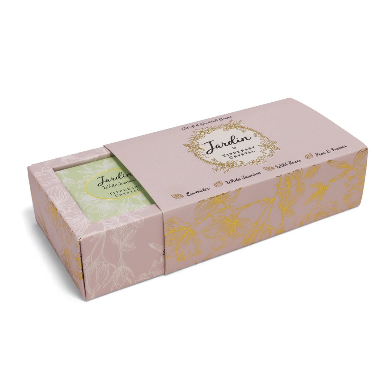 Tipperary Crystal Jardin Set 4 Soap Set These 4 luxurious Jardin soaps from Tipperary Crystal are delicately fragranced and will gently cleanse hands without drying the skin.