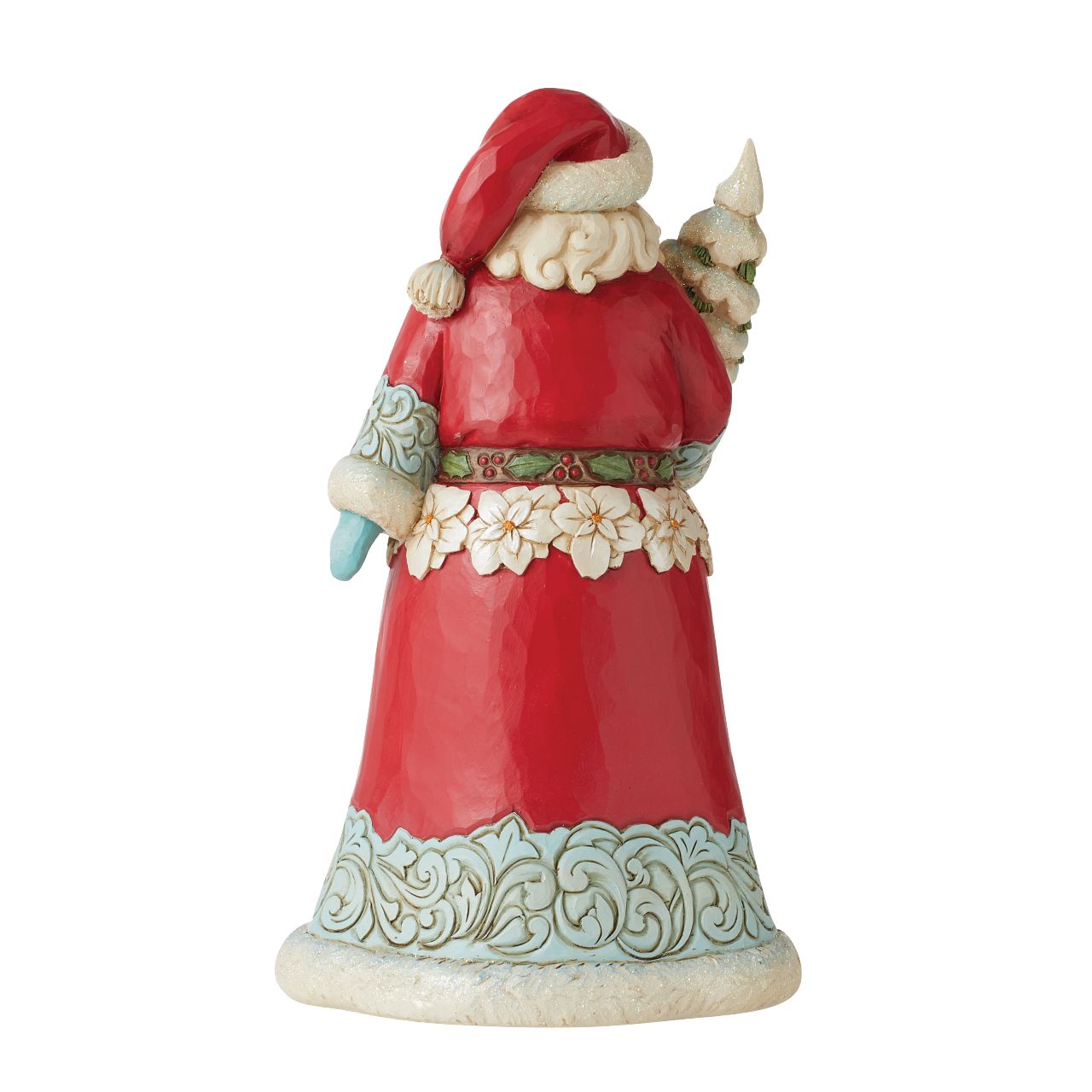 Winter Wonderland Collection Santa Figurine Holding Christmas Tree Winter Wonderland Collection; Bright jewel tones, metallic shimmering and pearlized finishes and coloured glitter accents. This striking Santa holding a glittering Tree is the perfect addition to any Winter Wonderland Collection.