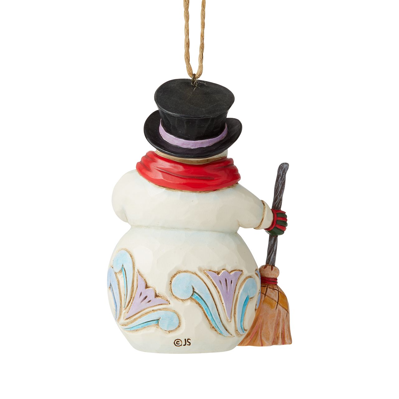 Jim Shore Heartwood Creek Snowman Scarf and Broom Hanging Ornament  Designed by award-winning artist and sculptor Jim Shore for Heartwood Creek. Ornament hangs by jute rope and features a handcrafted look.