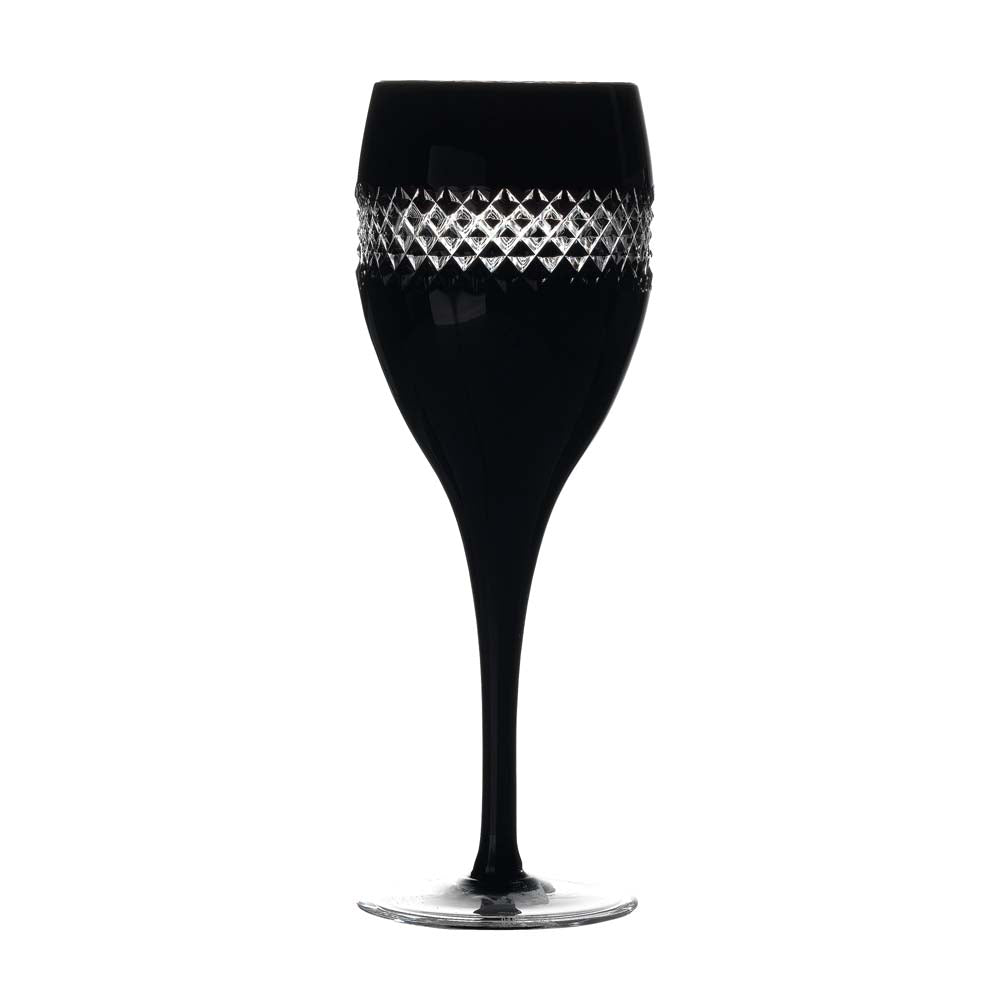 Waterford John Rocha Black Cut Wine Glass (Single) Black Cut by John Rocha for Waterford is crafted from high-gloss black glass with a dramatic band of striking cuts around the rim, showcasing the clear brilliance of fine crystal.