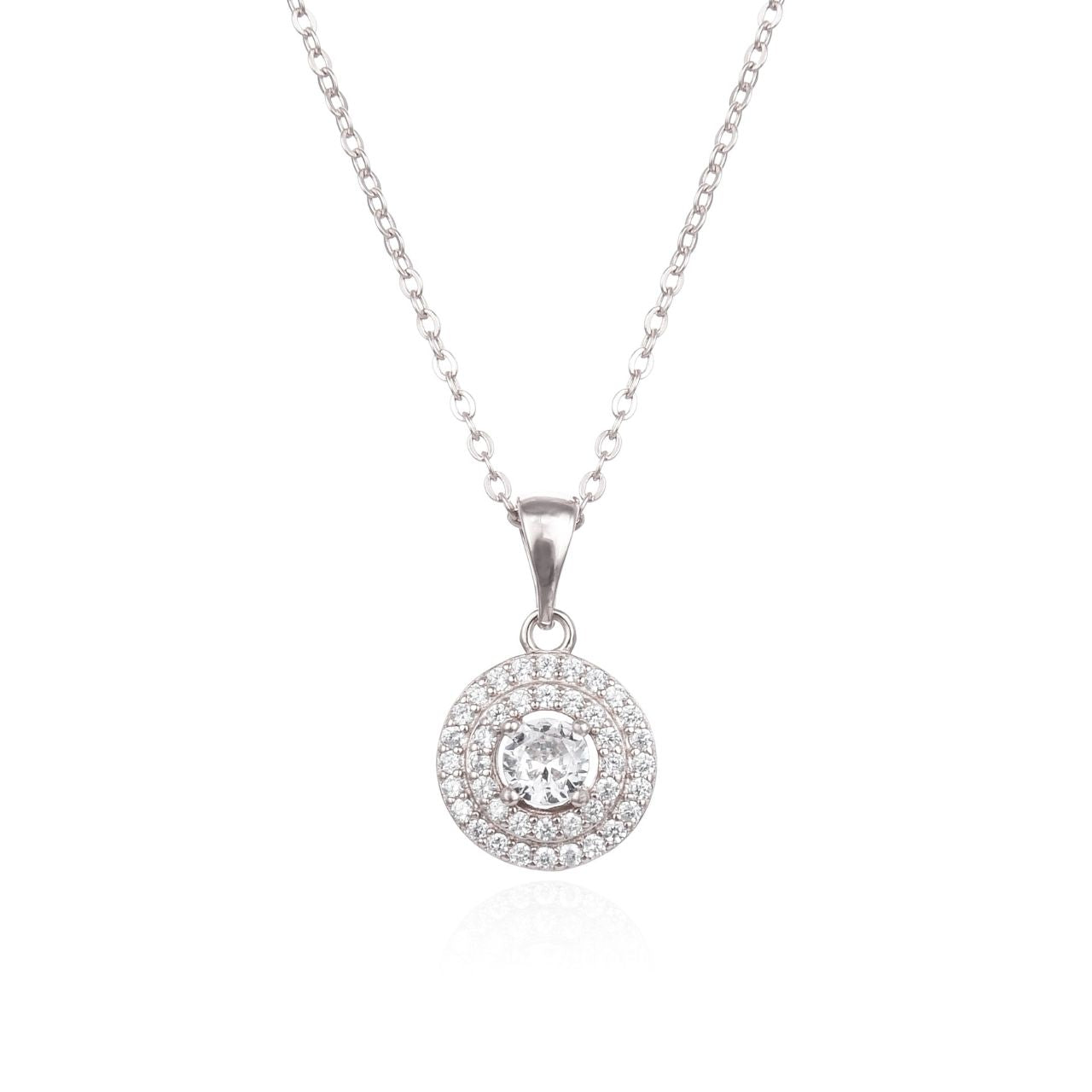 Silver Double Halo Necklace Sterling silver double halo necklace with cubic zirconia stones.