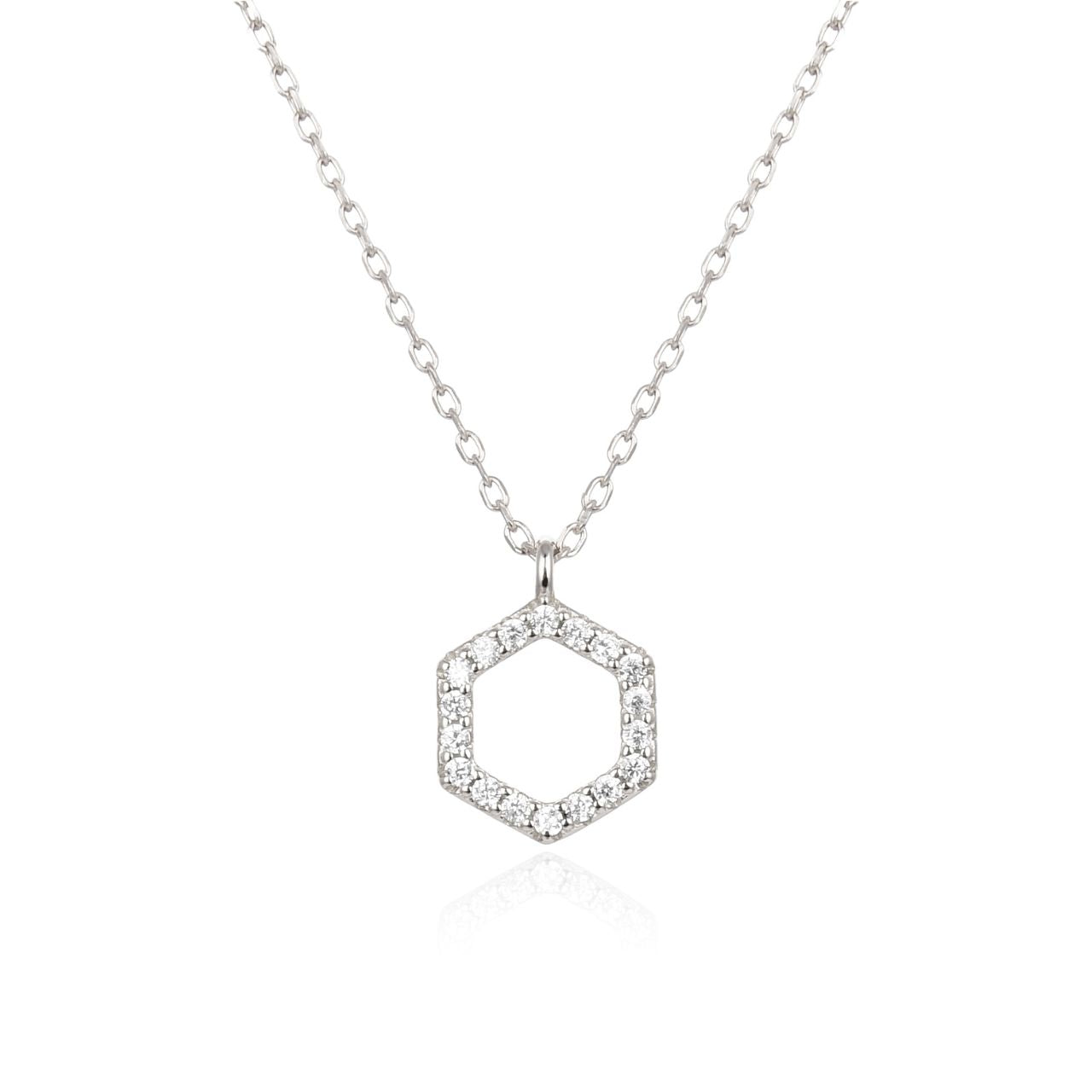 Silver Hexagonal Necklace by Kilkenny Silver Sterling silver hexagonal necklace with cubic zirconia stones.