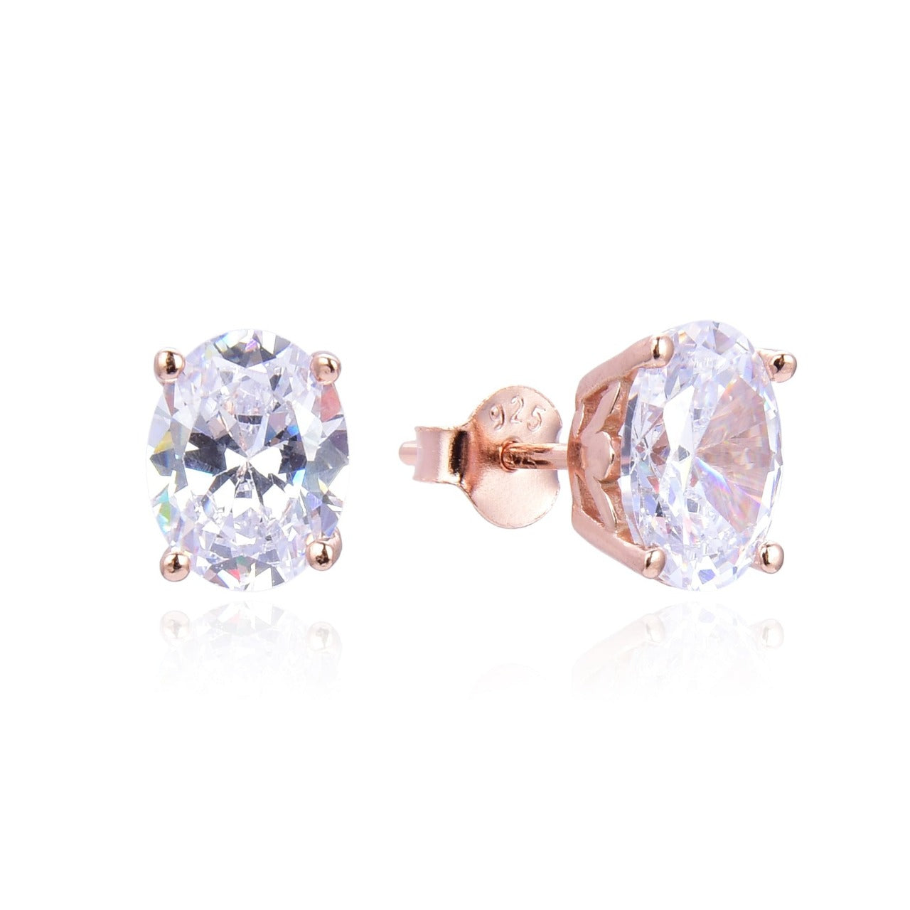 Kilkenny Silver Rose Gold Oval Stud Earrings Rose gold plated sterling silver oval shaped stud earrings with cubic zirconia stones.