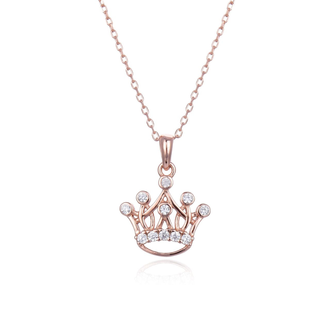 Rose Gold Jewelled Crown Necklace Rose gold plated sterling silver crown necklace with cubic zirconia stones.