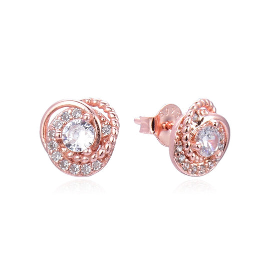 Kilkenny Silver Rose Gold Swirl CZ Stud Earring  Rose Gold swirl style stud earrings with cubic zirconia stone