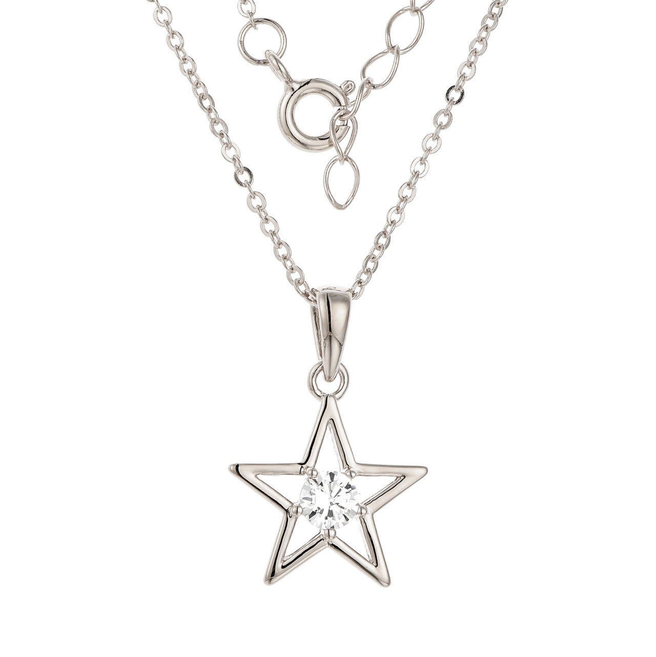 Silver Star Pendent with CZ Stone by Kilkenny Silver Sterling silver star necklaces with cubic zirconia stone.