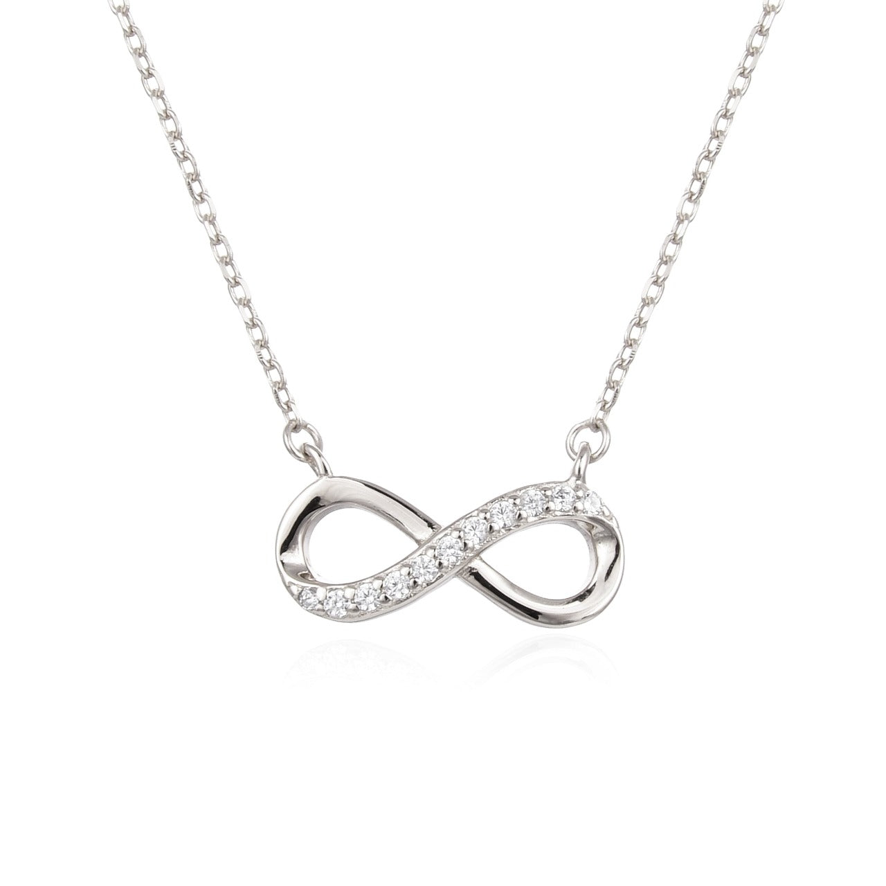 Silver Infinity Necklace by Kilkenny Silver Sterling silver infinity love necklace with cubic zirconia stones.
