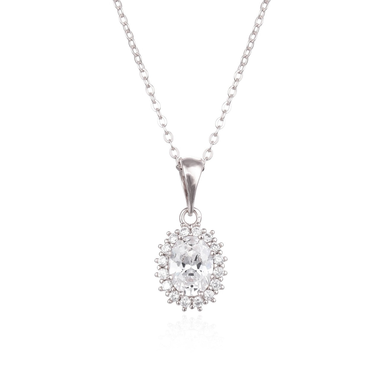 Sterling Silver Oval Necklace by Kilkenny Silver Sterling silver oval shaped necklace with cubic zirconia stones.