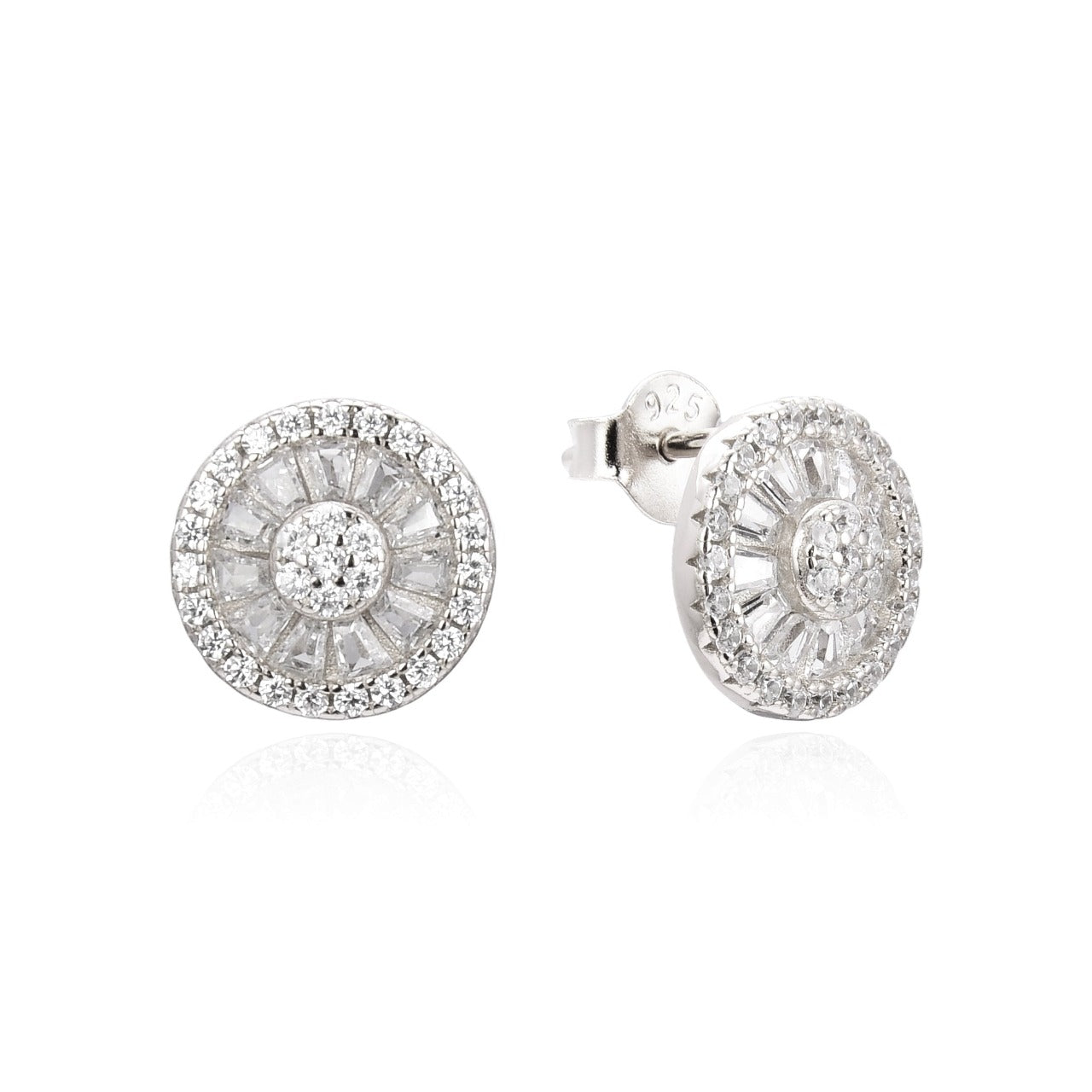 Sterling Silver Rosette Stud Earrings by Kilkenny Silver Sterling silver rosette style stud earrings with cubic zirconia stones.