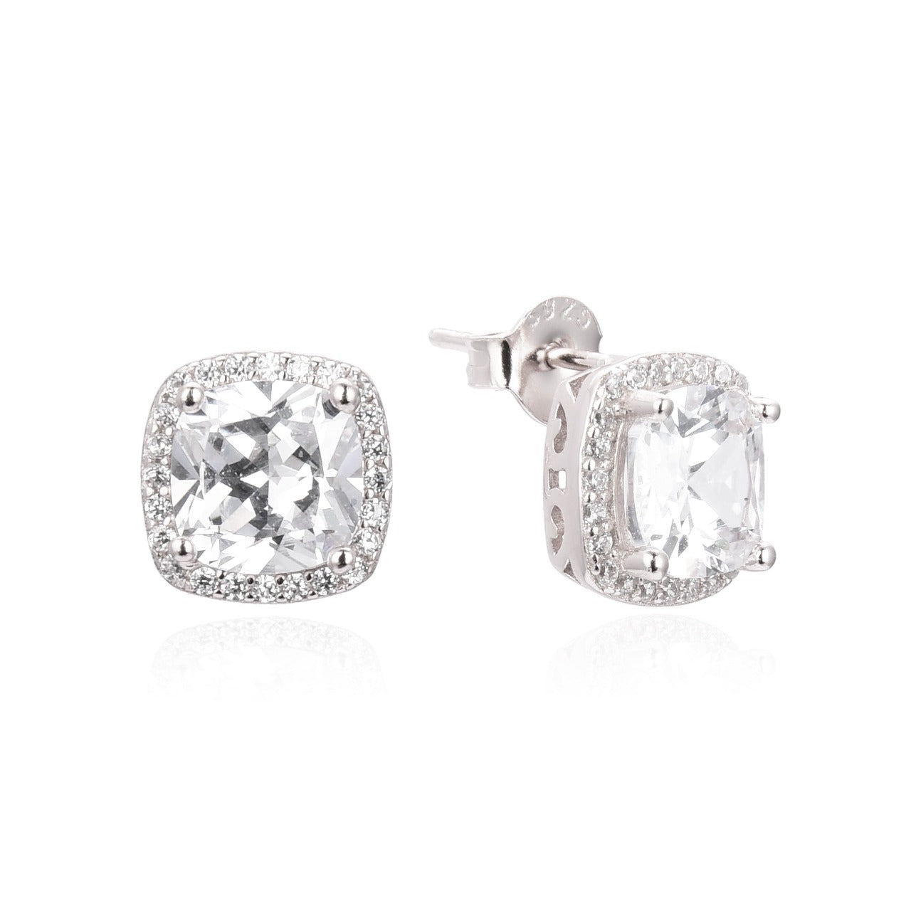 Sterling Silver Square Halo Stud Earrings by Kilkenny Silver Sterling silver square halo stud earrings with cubic zirconia stones.