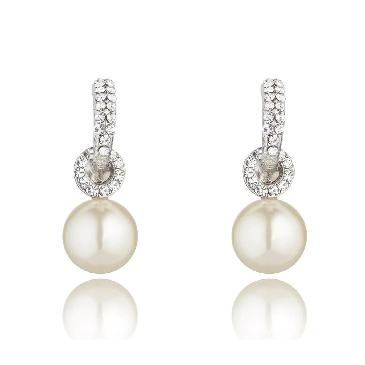 Giovanna Earrings by Knight & Day Classic style faux pearl earrings embellished with crystal. Stud fastening.