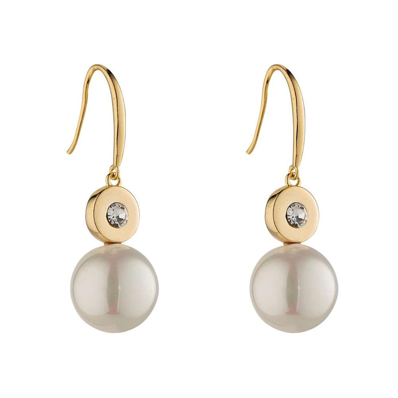 Willow Pearl Earrings by Knight & Day AB white pearl drop earring with hook fastening. Gold plating.