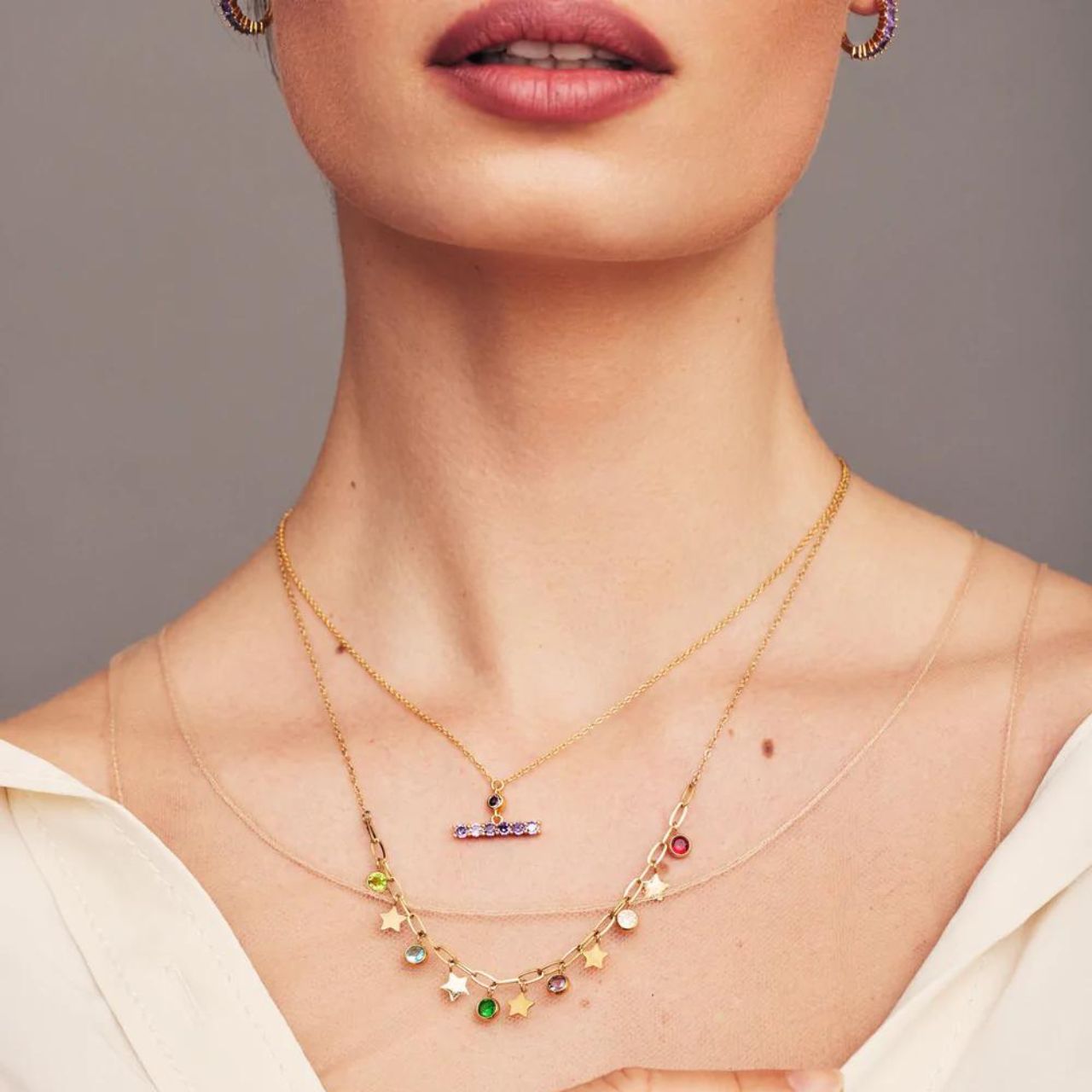 Knight & Day Amethyst T-Bar Necklace T-Bar necklace embellished with amethyst CZ stones. Gold plating.