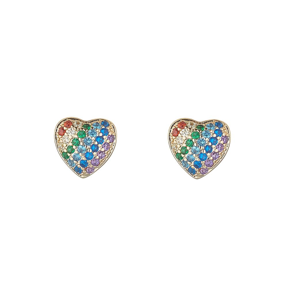 Knight & Day Giselle Earrings Multicoloured heart shaped earrings with CZ stones. Stud fastening. Gold plating.