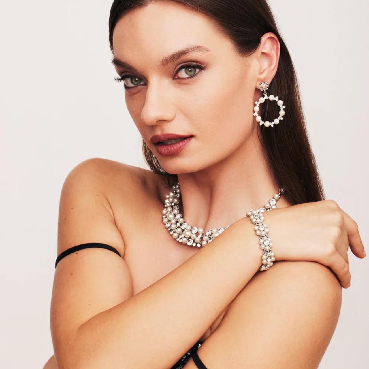Perlita Necklace by Knight & Day Faux cream pearl, crystal & rhodium necklace. Beautiful vintage style mix of pearls & crystal. Lobster claw fastening with 2" extension