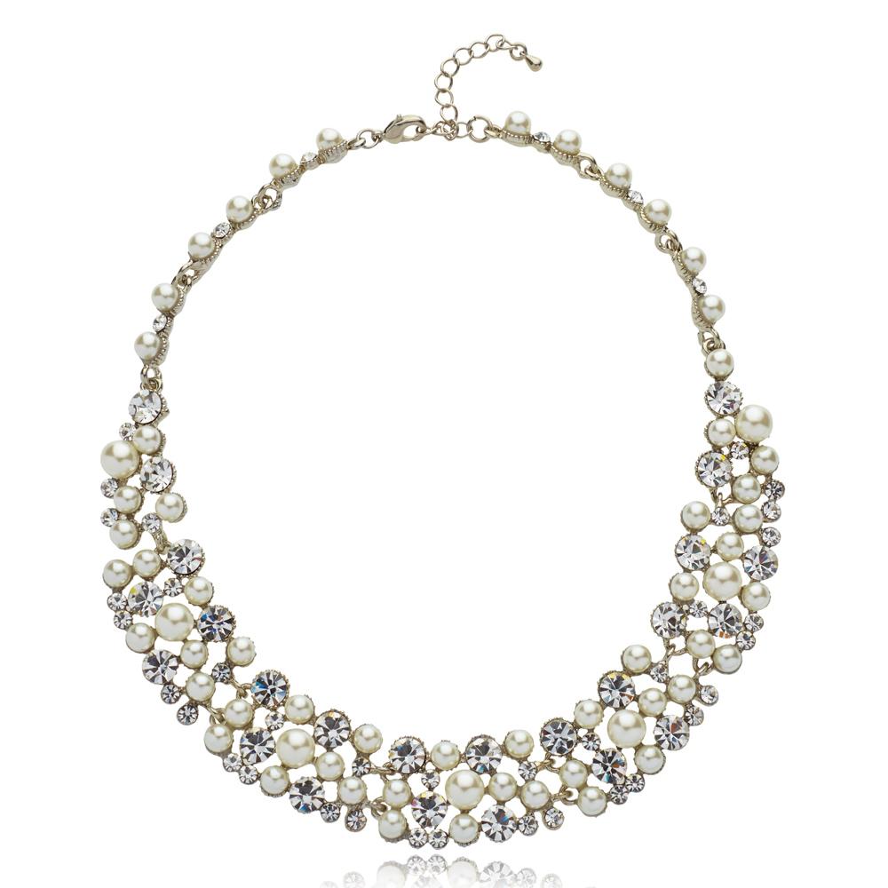 Knight & Day Perlita Necklace Faux cream pearl, crystal & rhodium necklace. Beautiful vintage style mix of pearls & crystal. Lobster claw fastening with 2" extension
