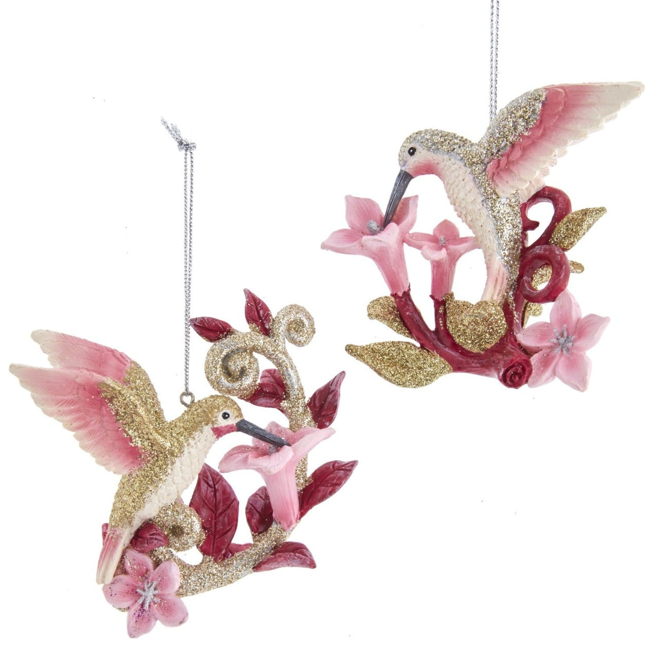 Kurt S Adler Feeding Hummingbird Christmas Hanging Ornament Silver