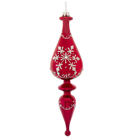Kurt S Adler Glass Shiny Red Finial Christmas Ornament Teardrop