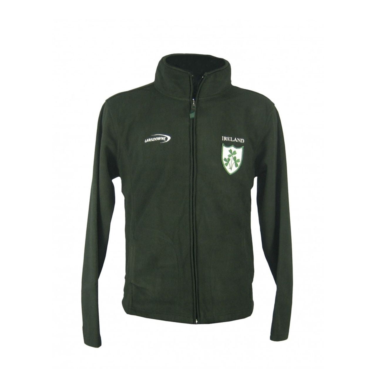 Lansdowne Sports Official Collection Bottle Green Full Zip Fleece This bottle green full zip fleece is part of the Lansdowne Sports Official Collection. This high neck fleece features an embroidered logo and shamrock badge. It also has panelled sides and two front pockets for your convenience.