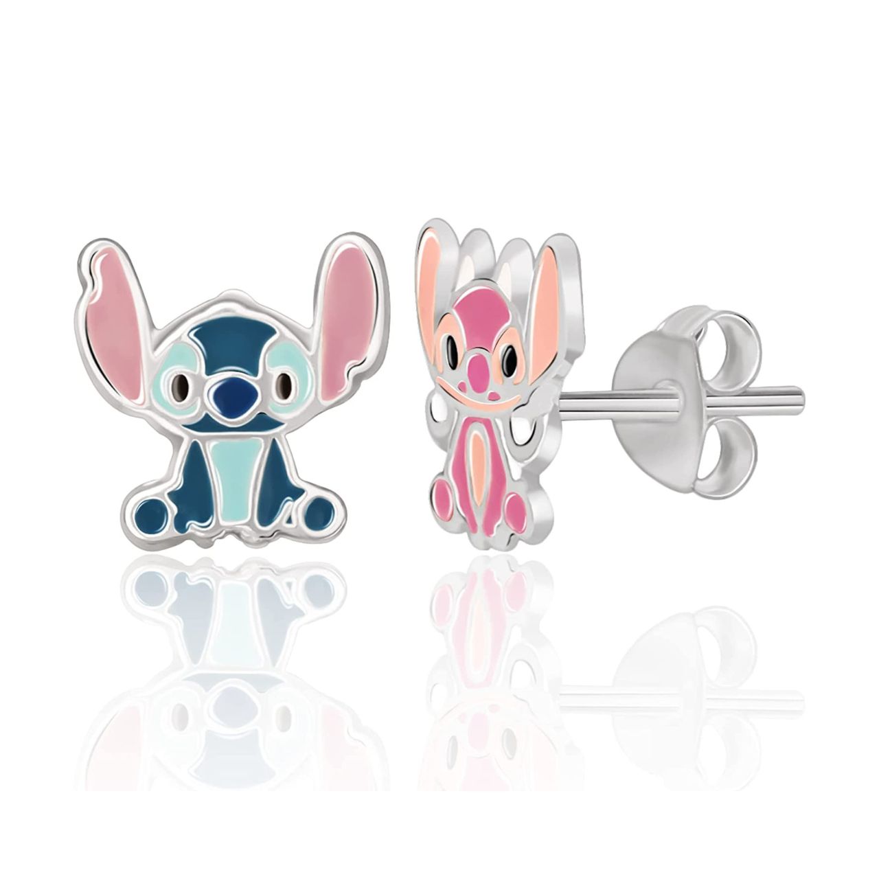 Disney Lilo & Stitch Stud Earrings - Mismatch Angel and Stitch Earrings Disney Lilo & Stitch mismatched earrings include one earring of the naughty, lovable alien Stitch, and one earring of Angel, the songbird alien that Stitch loves.